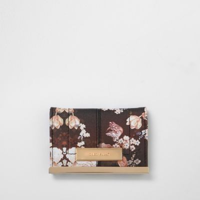 Porte-cartes à imprimé fleuri noir