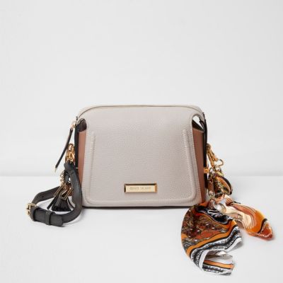 Cream scarf strap cross body chain bag