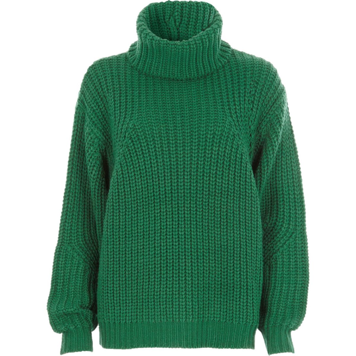 Green chunky knit roll neck jumper Knitwear Sale women