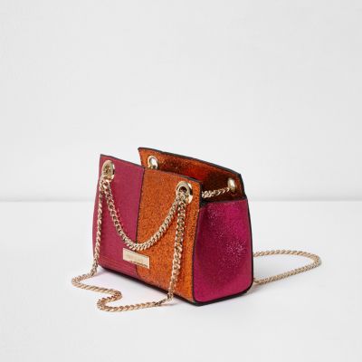 Petit sac rose et orange pailleté à chaîne