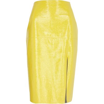 Gelber Bleistiftrock mit Vorderschlitz