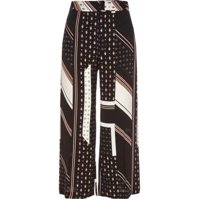 Jupe-culotte imprimé mosaïque et rayures noire à ceinture