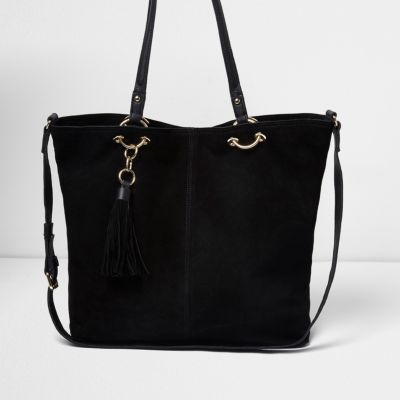 Black suede ring detail tote bag - Shopper & Tote Bags - Bags & Purses - women