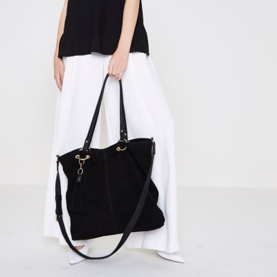 Black suede ring detail tote bag - Shopper & Tote Bags - Bags & Purses - women