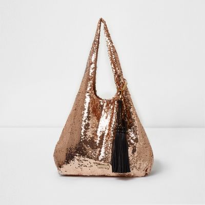 Roségouden oversized handtas met lovertjes