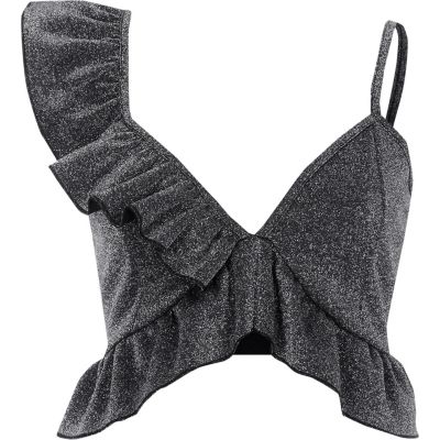 Bustier mit Rüschen in Silber-Metallic