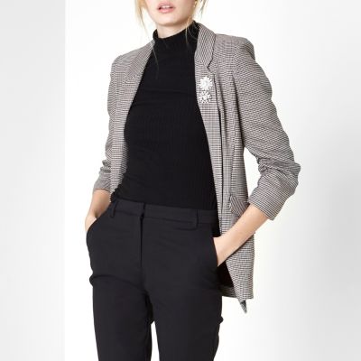 Cream heritage check ruched sleeve blazer