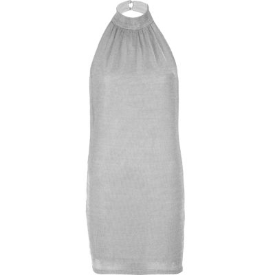 River Island Silver chainmail halter neck mini dress