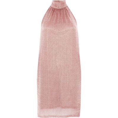 River Island RosÃ©gouden gebreide mini-jurk met halterhals