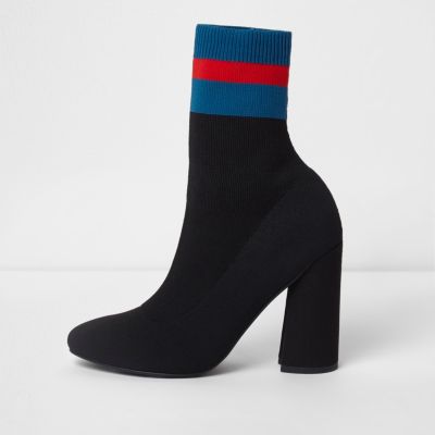 Black block stripe tube sock knit boots