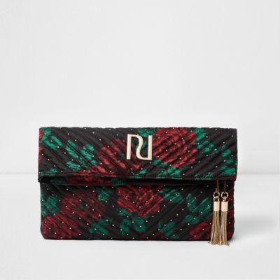 Pochette à fleurs rouges avec pampilles devant