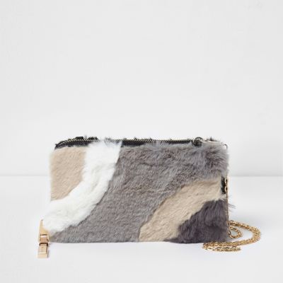 Cream faux fur panelled purse