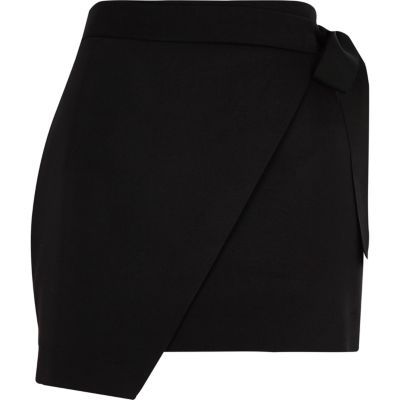 Jupe-culotte portefeuille noire structurée