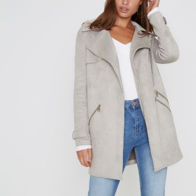 Light grey longline swing coat