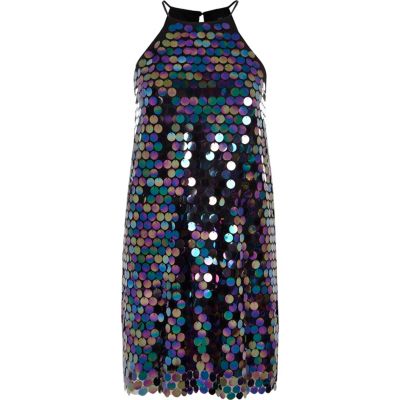 River Island Zwarte mini-slipdress met lovertjes en halternek