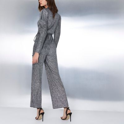 river island silver jumpsuit