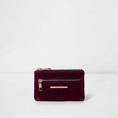 Purple mini quilted velvet zip purse