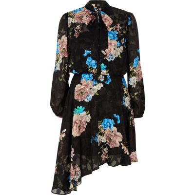 RI Studio – Schwarzes Kleid mit Blumenmuster