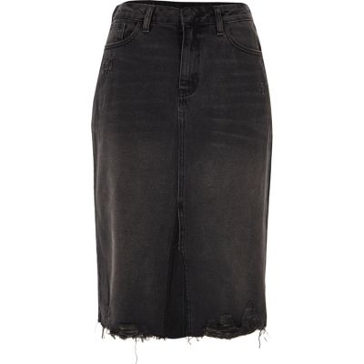 Schwarzer Bleistiftrock im Used-Look mit Seitenschlitz