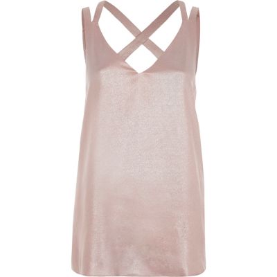 Rose metallic hemdje met dubbele en gekruiste bandjes