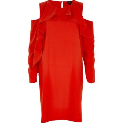 Rotes Swing-Kleid mit Schulterausschnitten