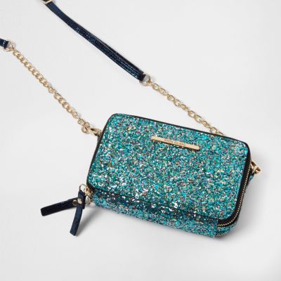 Blue glitter cross body chain bag
