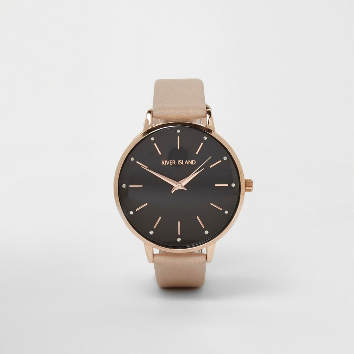 Beige strap black round face watch Watches women