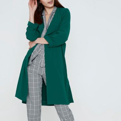 Dark emerald green fallaway duster coat