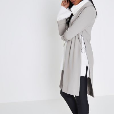 Light grey ring trim duster coat
