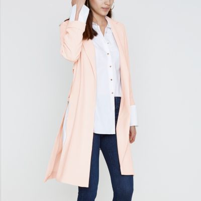 Cream metal ring trim duster coat