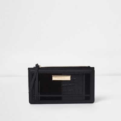 Black croc panelled slim foldout purse