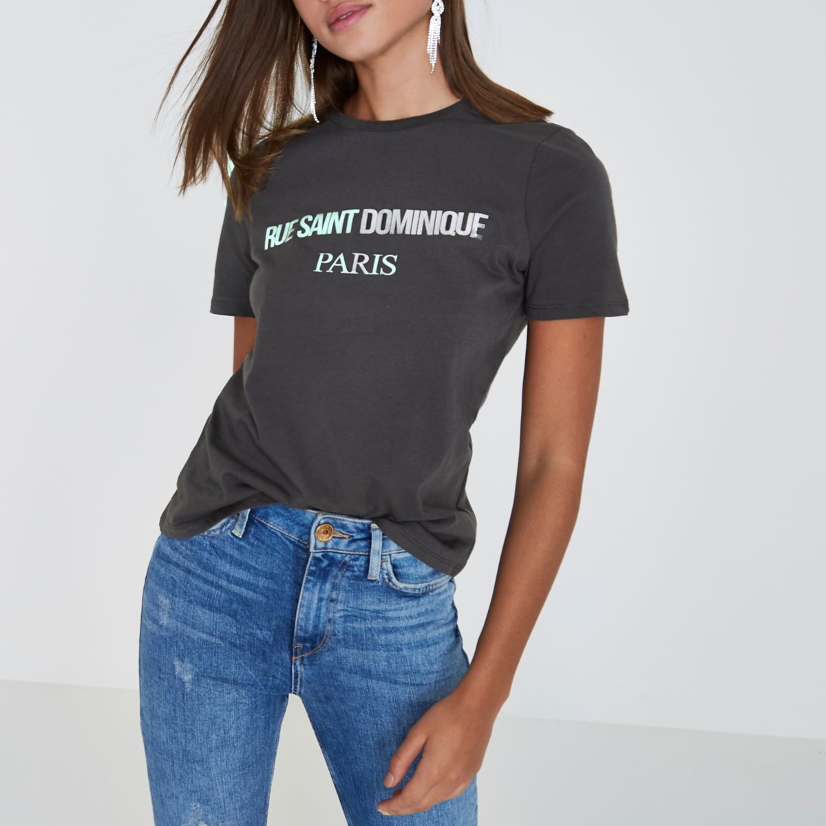 Grey 'Rue Saint Dominique' print Tshirt Print TShirts / Vests T