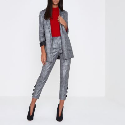 Veste boyfriend en lurex grise à carreaux