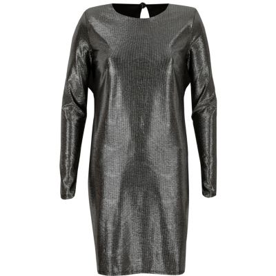 River Island Zwarte jurk met schoudervulling en metallic strepen