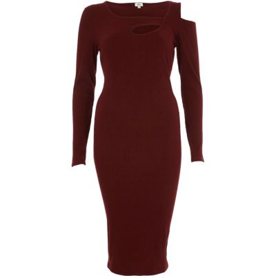 Asymmetrisches Bodycon-Kleid in Bordeaux