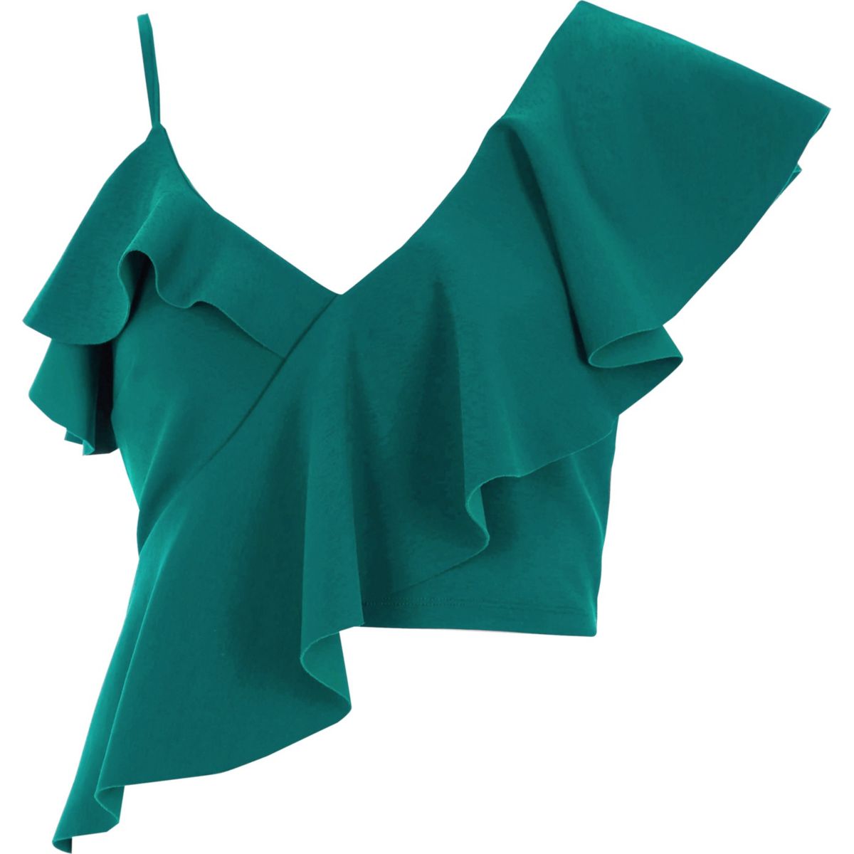 River Island Womens Green asymmetric frill crop Bluewater £7.00