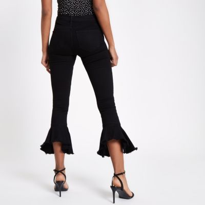Black Amelie frill flare hem skinny jeans