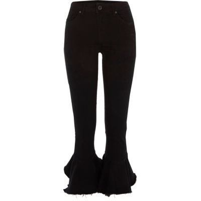 Black Amelie frill flare hem skinny jeans