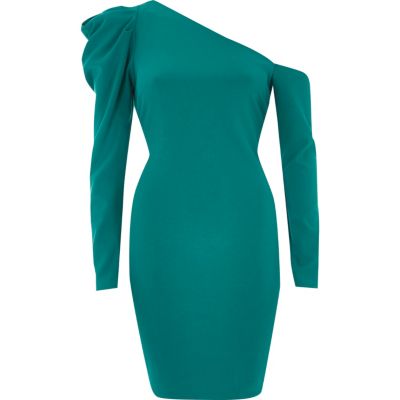 River Island Groene mini-bodyconjurk met Ã©Ã©n schouder