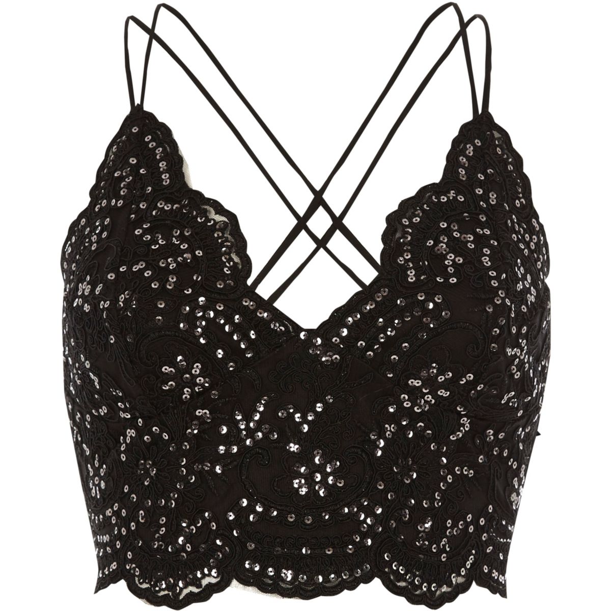 Black lace sequin strappy bralet - Crop Tops / Bralets - Tops - women