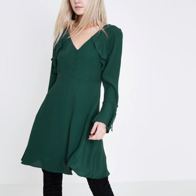 River Island RI Petite - Donkergroene jurk met lange mouwen
