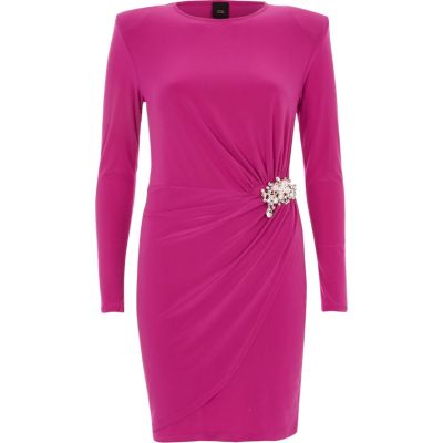 River Island Felroze bodyconjurk met overslag, parel en broche
