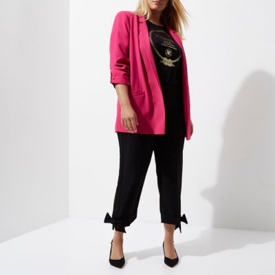 Plus bright pink bar cuff longline blazer