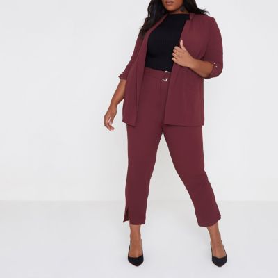 Plus dark red bar cuff longline blazer