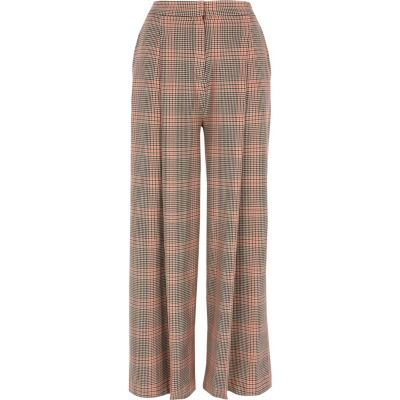 Orange check wide leg trousers