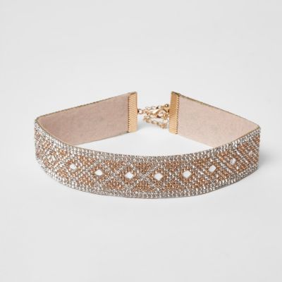 Gold tone heatseal diamante choker