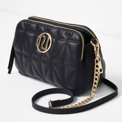 Black quilted chain cross body bag