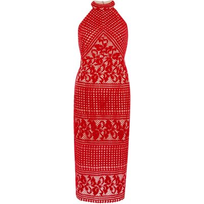 Hochgeschlossenes Bodycon-Midikleid aus Spitze