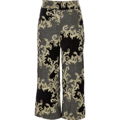 Jupe-culotte en jacquard noir et doré