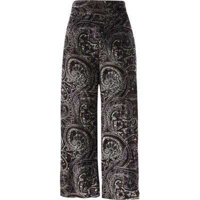 Black paisley velvet burnout culottes